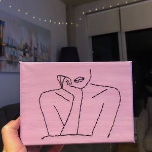 HAND MADE line art embroidery on canvas